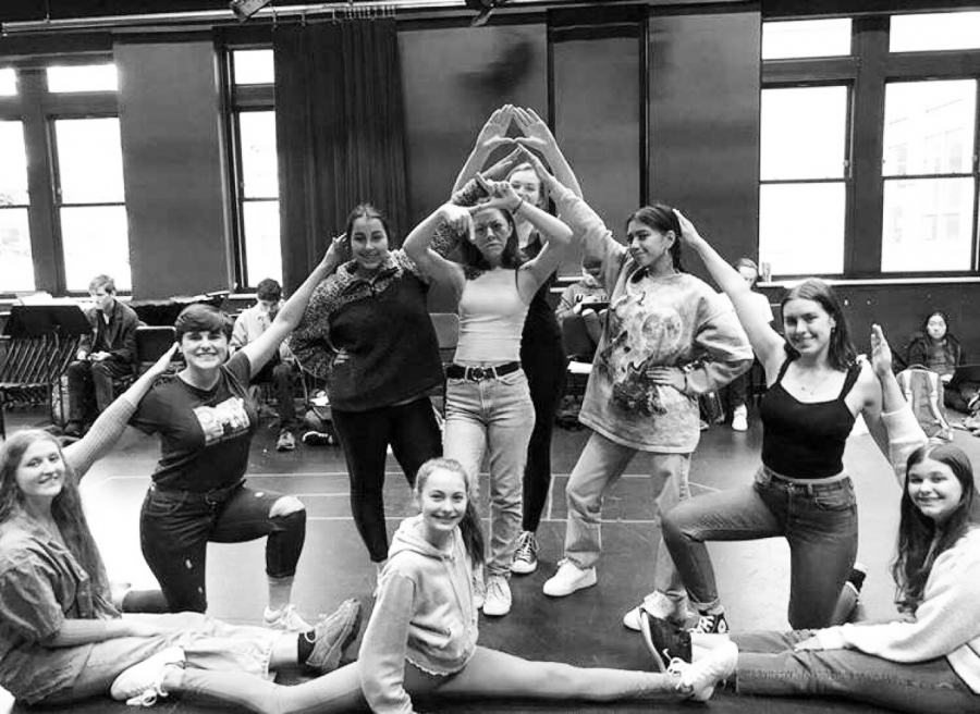 Above and below: Students rehearse after school for the spring musical, "Legally Blonde." The spring musical was weeks away from opening before school was closed for the remainder of the school year. 