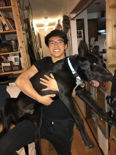 Curt Tanaka and his dog, Kona, his self-described inspiration for being loud