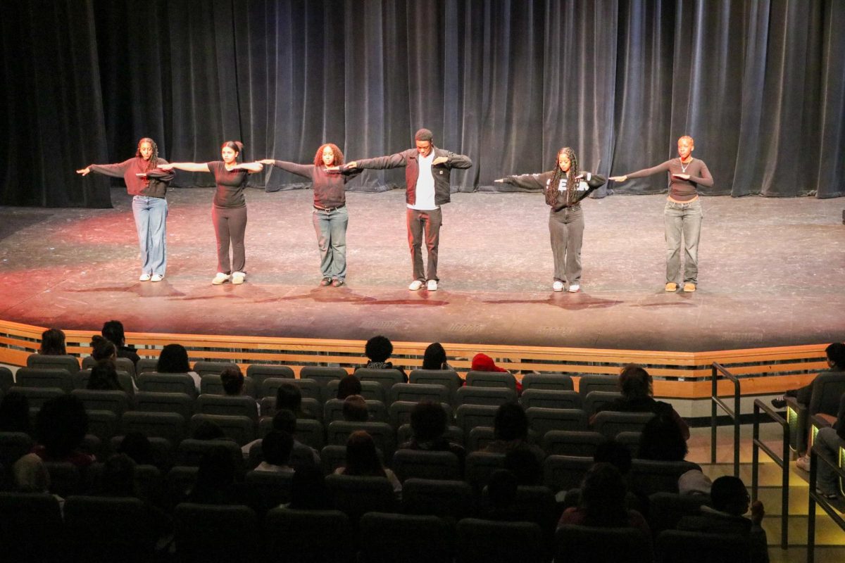 The Shorewood Step Team performs at the Black History Month Assembly.